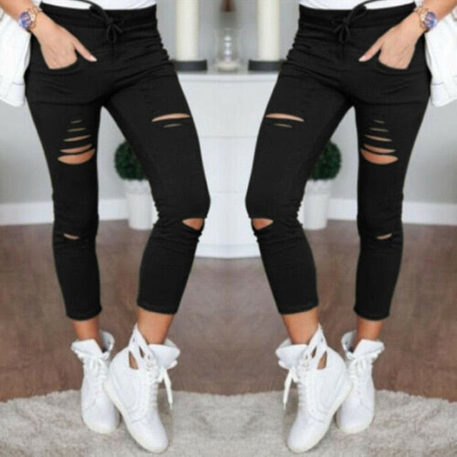 HIRIGIN Women Stretch Faded Ripped Slim Fit Denim Jeans