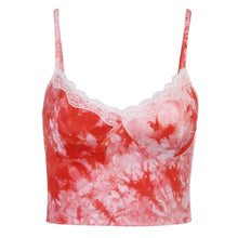 Load image into Gallery viewer, ALLNeon Women Tie-dye Spaghetti Strap V-neck Lace Red Camis Top