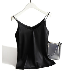 AOSSVIAO Spaghetti Strap V Neck Basic Silk Tank Top