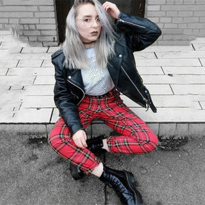 UMEKO Women Plaid High Waist Trousers