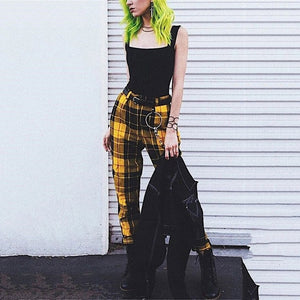 UMEKO Women Plaid High Waist Trousers