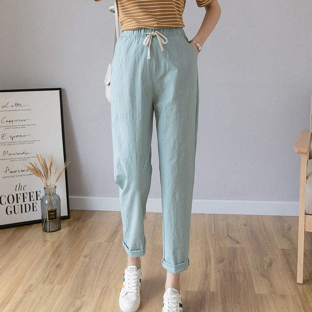 LUCKBN Women Casual Ankle Length Trousers