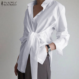 ZANZEA Long Sleeve Lace Up Shirt