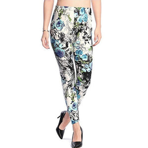 CUHAKCI Women Graffiti Floral Patterned Print Leggings