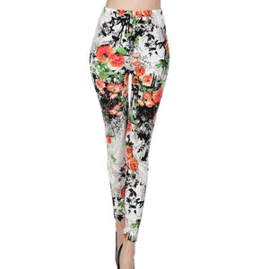CUHAKCI Women Graffiti Floral Patterned Print Leggings