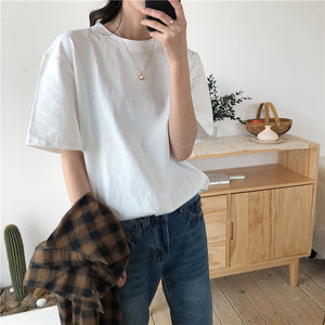 ALIEN KITTY Loose Natural Short Basic T-Shirt