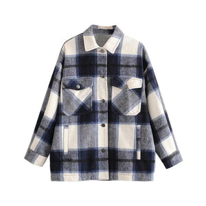 KRYTOMOA Vintage Stylish Oversized Plaid Jacket