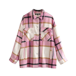 KRYTOMOA Vintage Stylish Oversized Plaid Jacket