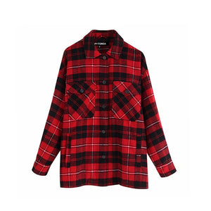 KRYTOMOA Vintage Stylish Oversized Plaid Jacket