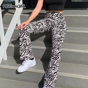 HEYOUNGIRL Zebra Animal Print High Waist Pants