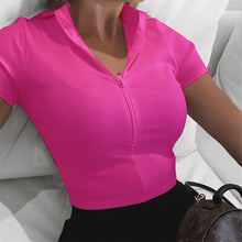 Load image into Gallery viewer, Women Slim Fit Zipper T-shirt