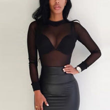 Load image into Gallery viewer, HIRIGIN Women Sheer Mesh Long Sleeve Turtle Neck Top
