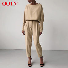 Load image into Gallery viewer, OOTN Casual Blouse And High Waist Khaki Pants