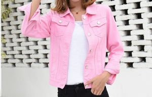 MSDASTE Women Candy Color Casual Short Denim Jacket