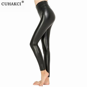 CUHAKCI Women Faux Leather Slim Shiny Leggings