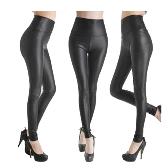 CUHAKCI Women Faux Leather Slim Shiny Leggings