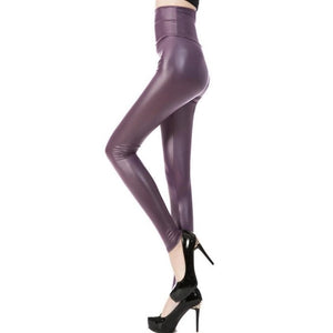 CUHAKCI Women Faux Leather Slim Shiny Leggings