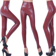 Load image into Gallery viewer, CUHAKCI Women Faux Leather Slim Shiny Leggings