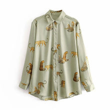 Load image into Gallery viewer, AACHOAE Women Leopard Print Turn Down Collar Shirt