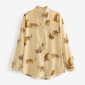 AACHOAE Women Leopard Print Turn Down Collar Shirt