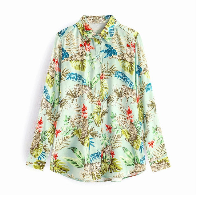 AACHOAE Women Leopard Print Turn Down Collar Shirt