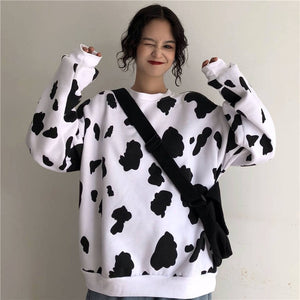 LATIMEELON Women Long Sleeve Cow Milk Printed Swetshirt