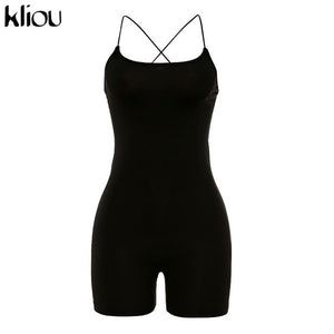 KLIOU Women Spaghetti Strap Sleeveless Romper