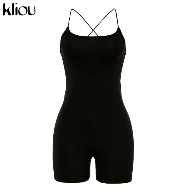 KLIOU Women Spaghetti Strap Sleeveless Romper