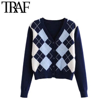 Load image into Gallery viewer, TRAF Women Vintage Stylish Geometric Pattern Short Knitted Sweater