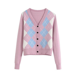 TRAF Women Vintage Stylish Geometric Pattern Short Knitted Sweater