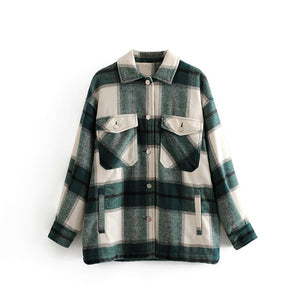 TANGADA Women Green Plaid Long Coat