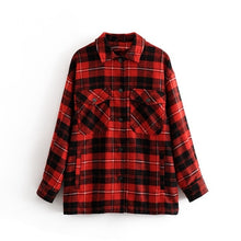 Load image into Gallery viewer, TANGADA Women Green Plaid Long Coat
