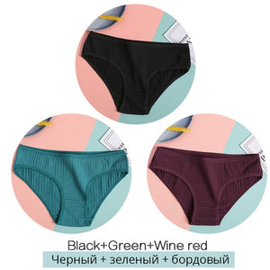 FINETOO Women Cotton 3Pcs Soft Striped Underwear M-XL
