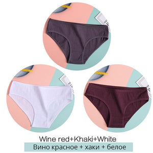 FINETOO Women Cotton 3Pcs Soft Striped Underwear M-XL