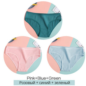 FINETOO Women Cotton 3Pcs Soft Striped Underwear M-XL