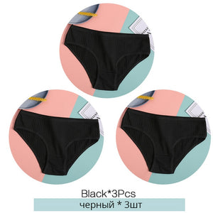 FINETOO Women Cotton 3Pcs Soft Striped Underwear M-XL