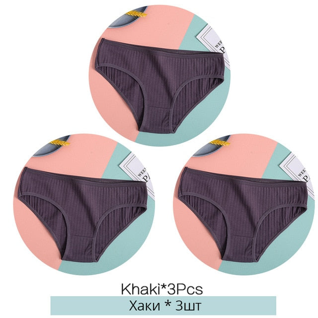 FINETOO Women Cotton 3Pcs Soft Striped Underwear M-XL