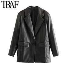 Load image into Gallery viewer, TRAF Women PU Faux Leather Loose Blazer Jacket