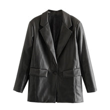 Load image into Gallery viewer, TRAF Women PU Faux Leather Loose Blazer Jacket