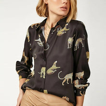 Load image into Gallery viewer, AACHOAE Women Leopard Print Turn Down Collar Shirt