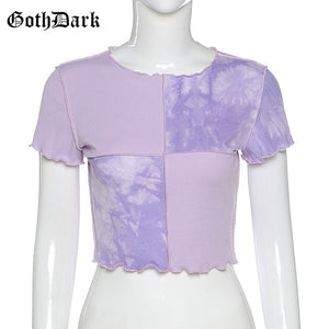 GOTH DARK Women Tie Dye With Sequin Patchwork Crop Top