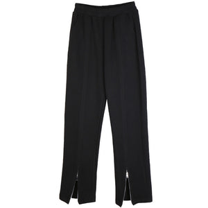 [EAM] High Elastic Waist Zipper Long Leg Trousers