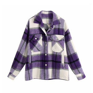 KRYTOMOA Vintage Stylish Oversized Plaid Jacket