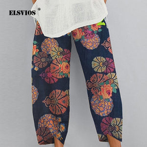 ELSVIOS Women Vintage Printed Wide Leg Pants
