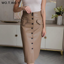 Load image into Gallery viewer, WOTWOY High Waist Leather Mid-Calf Skirt