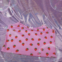 Load image into Gallery viewer, ALLNEON Women Spaghetti Strap Strawberry Print Crop Top