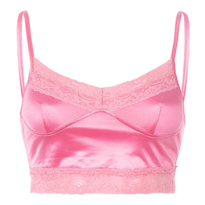 IAMHOTTY Women 90s Aesthetic Patchwork Lace Crop Top