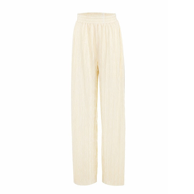 OOTN Women Wide Leg Elastic High Waist Oversized Pants And Top