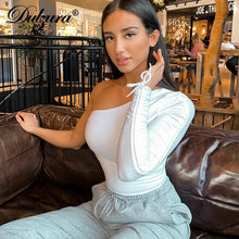 Load image into Gallery viewer, DULZURA Women Drawstring Knitted One Shoulder Crop Top