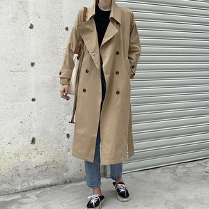 AACHOAE Women Long Double Breasted Trench Coat